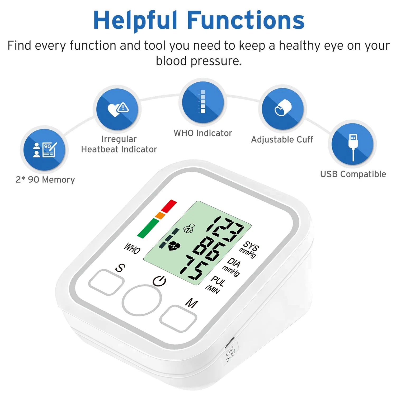 Home Arm Sphygmomanometer LCD Digital Sphygmomanometer Blood Pressure Monitor