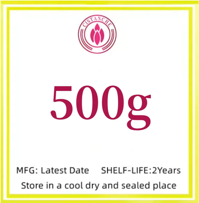 500g Cistanche extract powder in sealed packaging. Premium adaptogen supplement for wellness support.