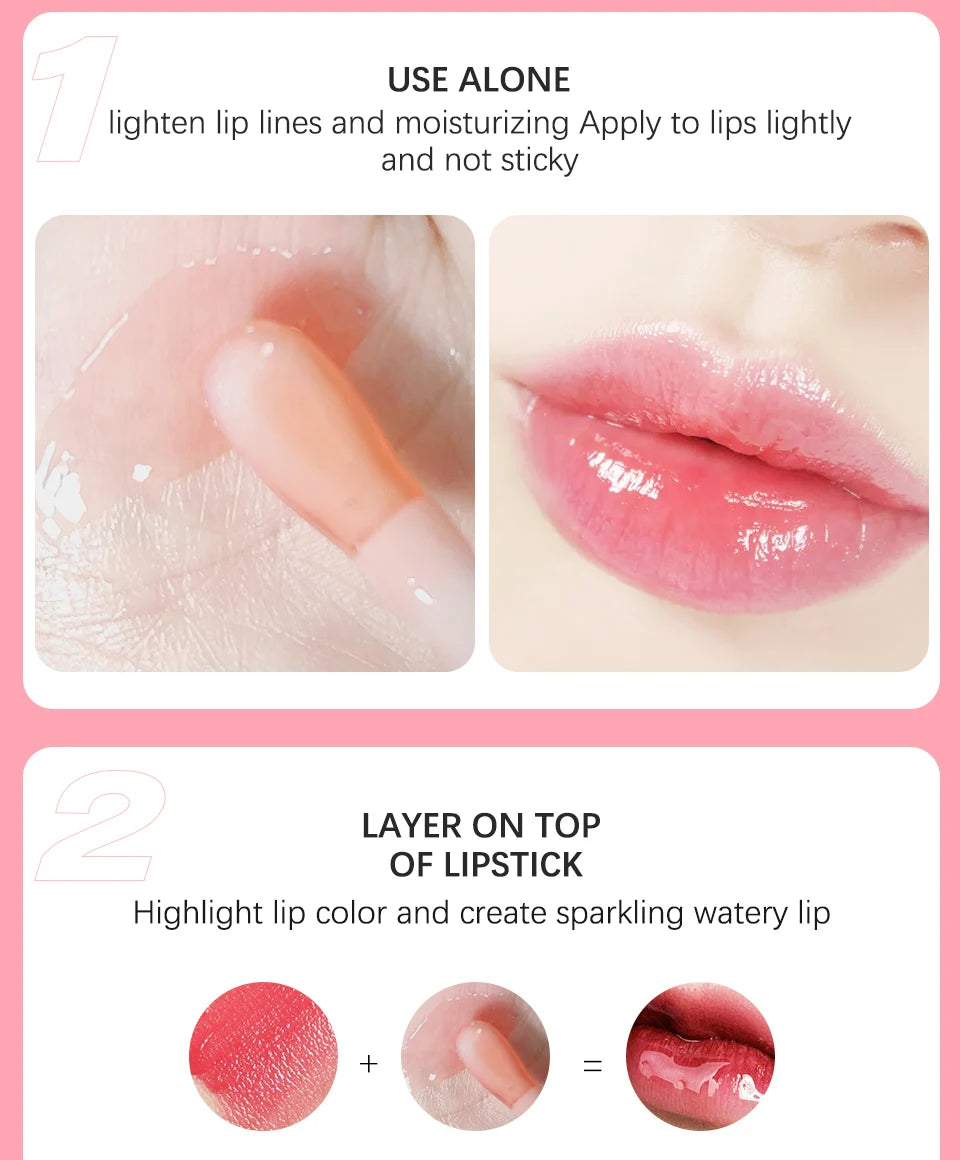 Moisturizing crystal jelly lip gloss with a non-sticky, high-shine tint for plump, hydrated, and sparkling lips.