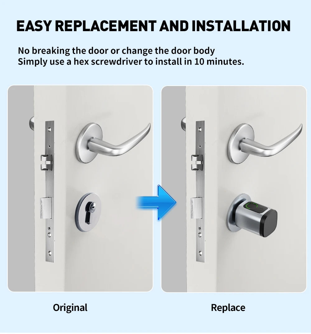 Fingerprint Smart Lock Code Cylinder with Bluetooth Tuya Smart Life App Remote Adjustalbe Cylinder Lock