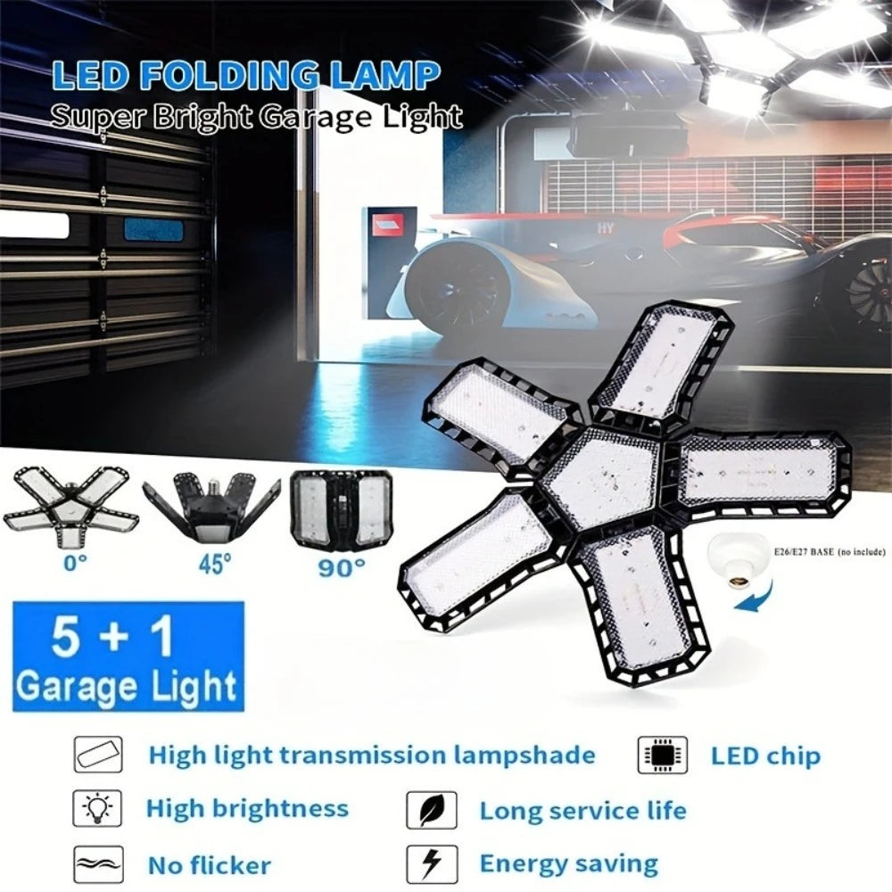 1/2/4PCS LED Garage Lights with 5+1 Adjustable Panels E26/E27 Ceiling Lamp Super Bright LED Shop Light for Industrial Lighting