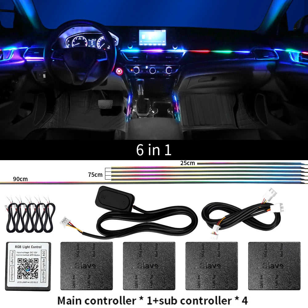 Tidesmit RGB LED Car Interior Ambient Light Strip Kit App Controlled Symphony90cm 6 in 1 Tidesmit