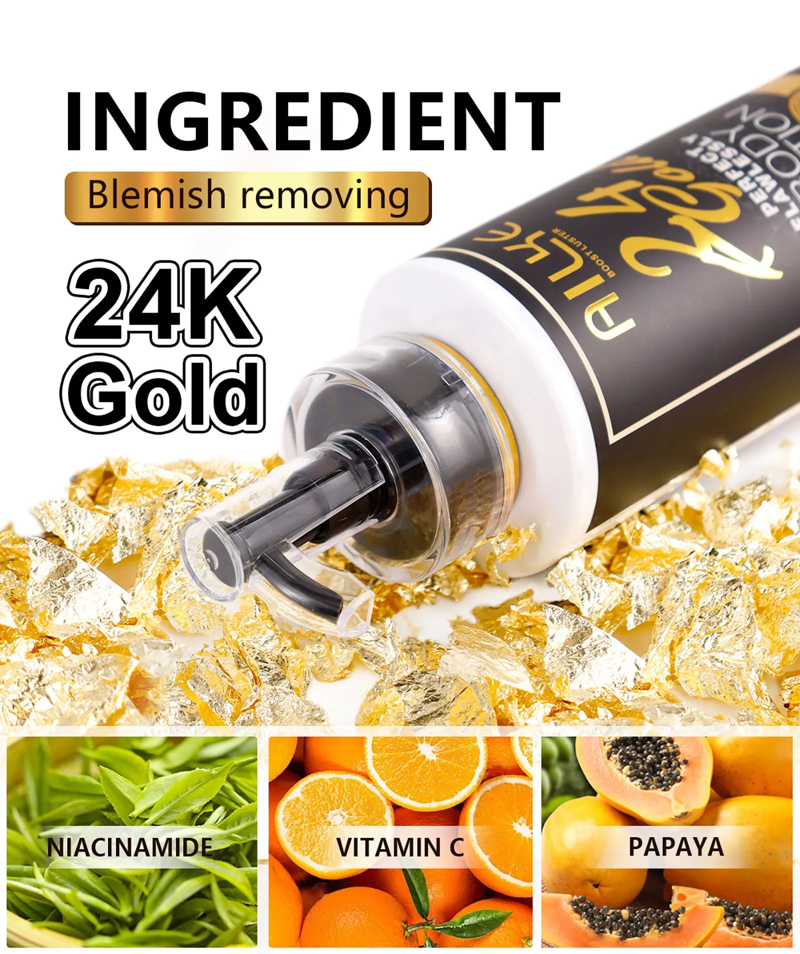 AILKE 24k Gold Perfect Flawlessly Body Lotion, Whitening, Inhibit Melanin, Moisturizing, UV Protect, With Nicotinamide Vitamin C