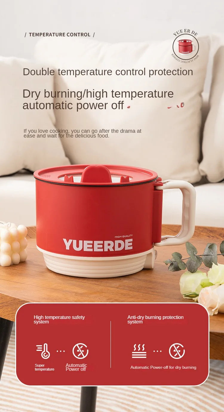 Red electric folding hot pot with lid and temperature control protection features