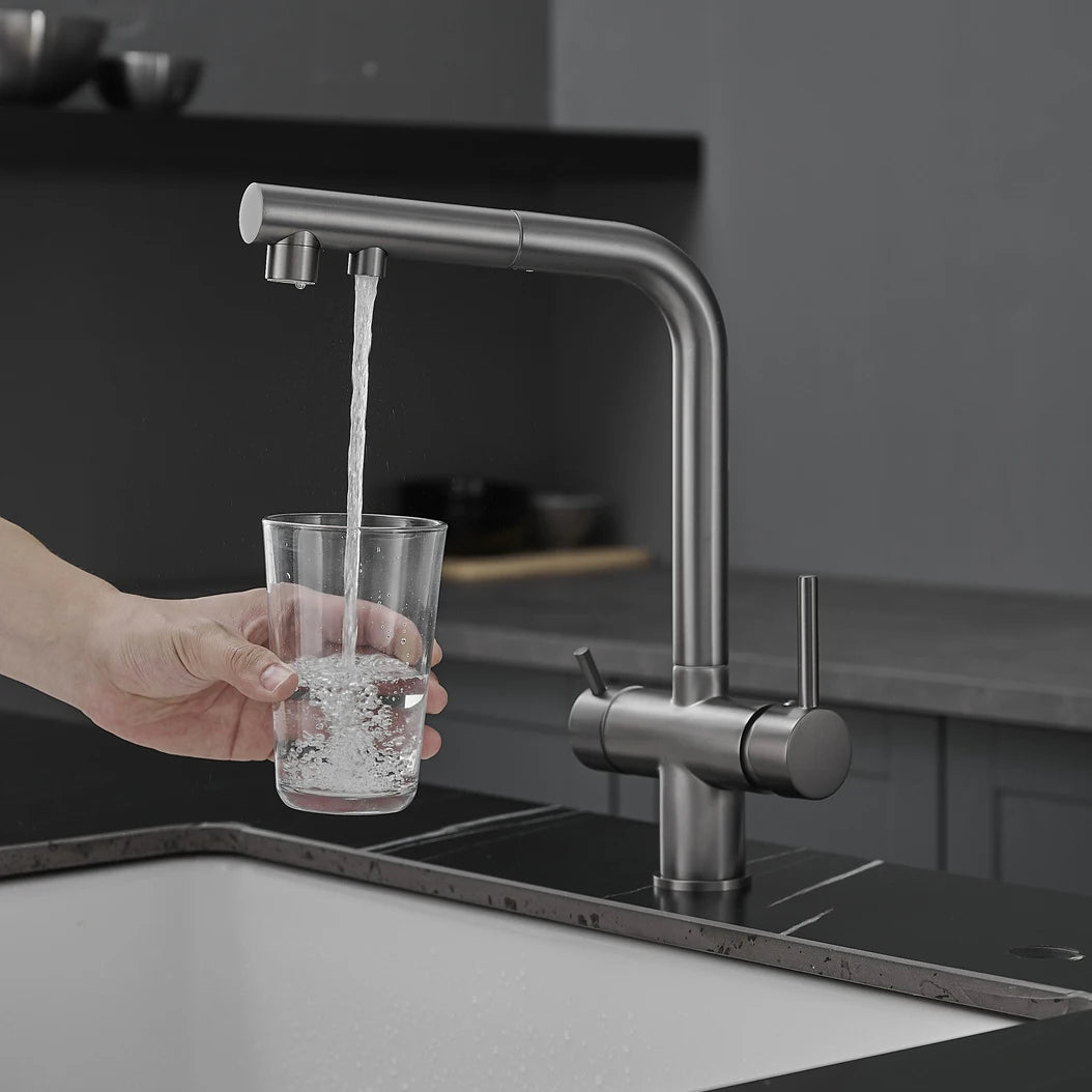 White Hot Cold Filter Kitchen Sink Faucets 3 Ways Pure Water Pull Out Kitchen Sink Mixer Tap Brass Filter Kitchen Sink Faucet