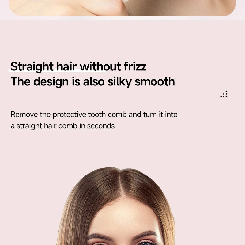 Automatic curling iron with detachable anti-frizz straightening comb attachment for silky, tangle-free hair styling.