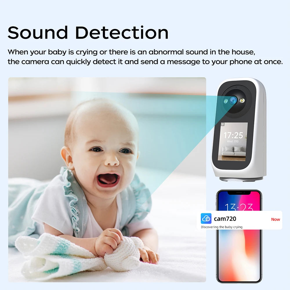 Jooan 3K PTZ IP Camera Video Call with 2.8Inch LED Screen Baby Cry Sound Detection Security Camera AI Tracking Baby Monitor
