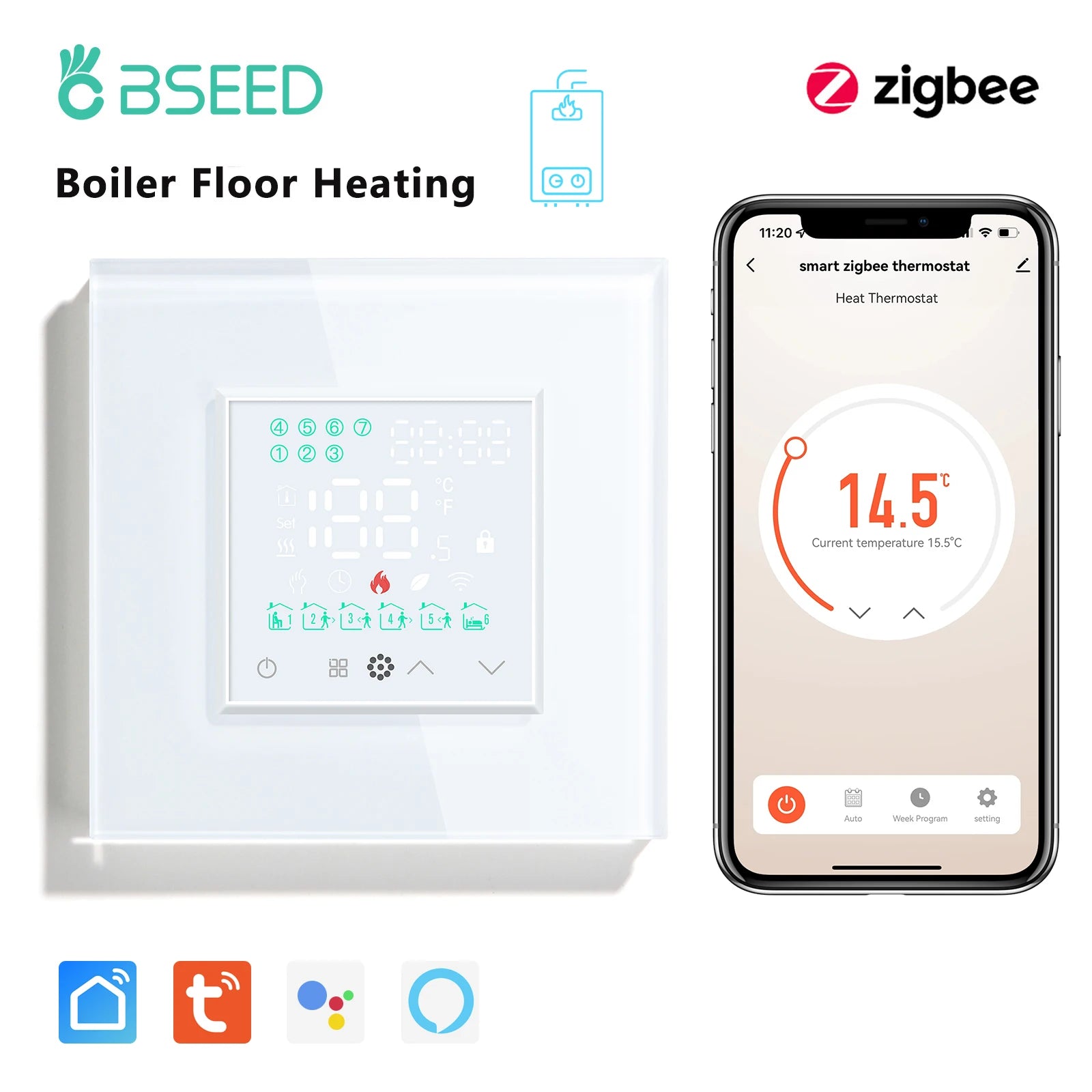 Smart ZigBee Floor Heating Thermostat | WiFi App Controlled HVAC White Boiler ZigBee Thermostat Tidesmit