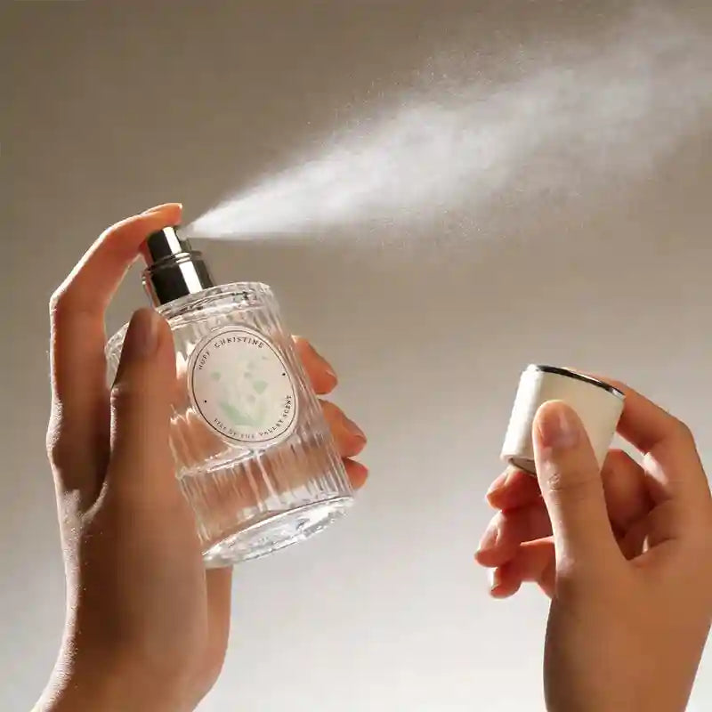 HOPE CHRISTINE Lily of the Valley EDT: Ribbed glass bottle, fresh floral perfume for women, long-lasting spray mist.
