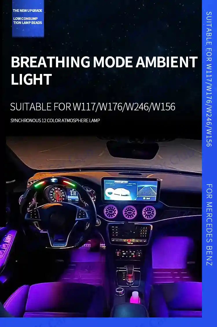 Mercedes-Benz Ambient LED Turbine Vents, 12-Color Interior Lighting Kit Tidesmit