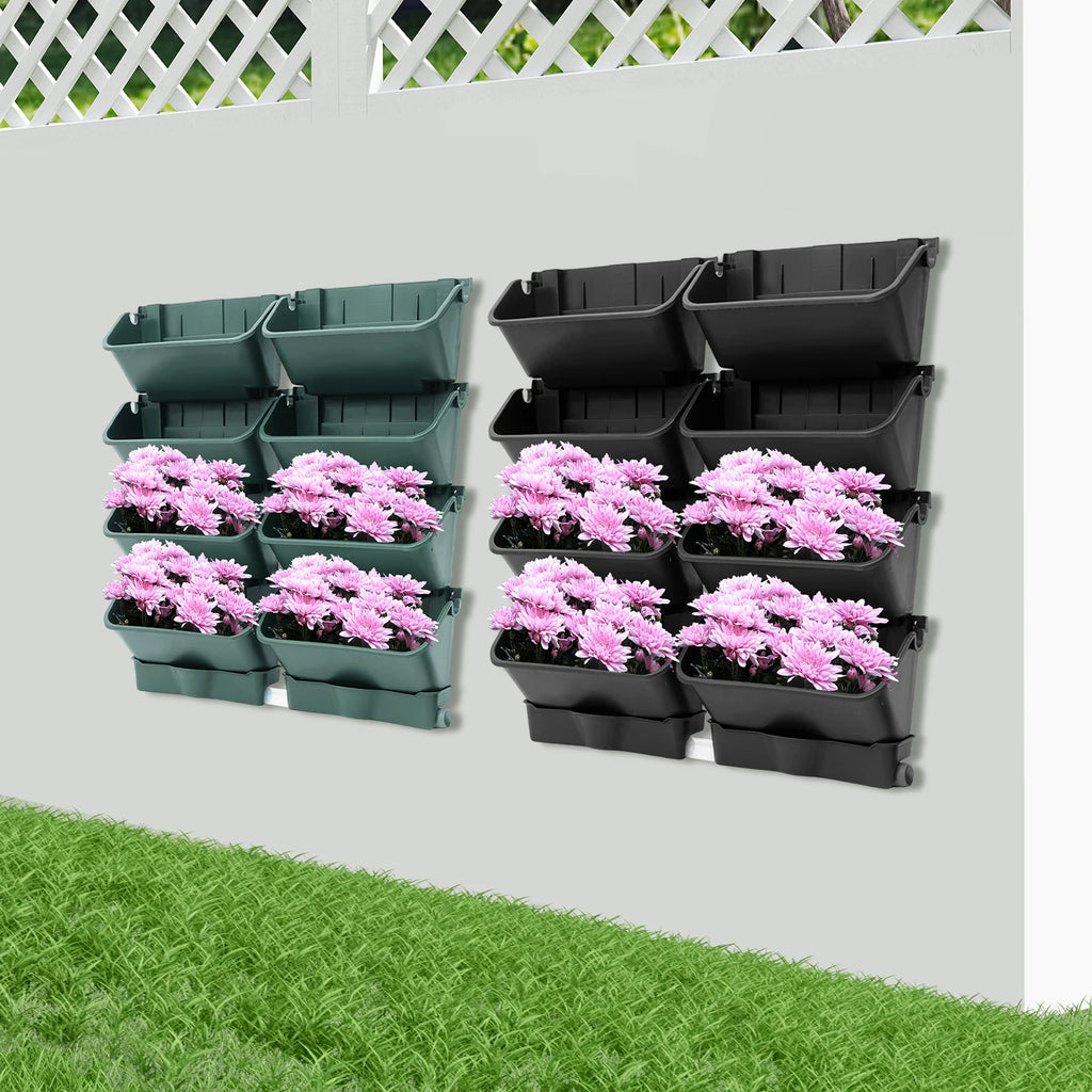 8PCS Wall-Mounted Planter, Vertical Garden Planter, Wall-Mounted Planter for Indoor and Outdoor Decor Black/Green