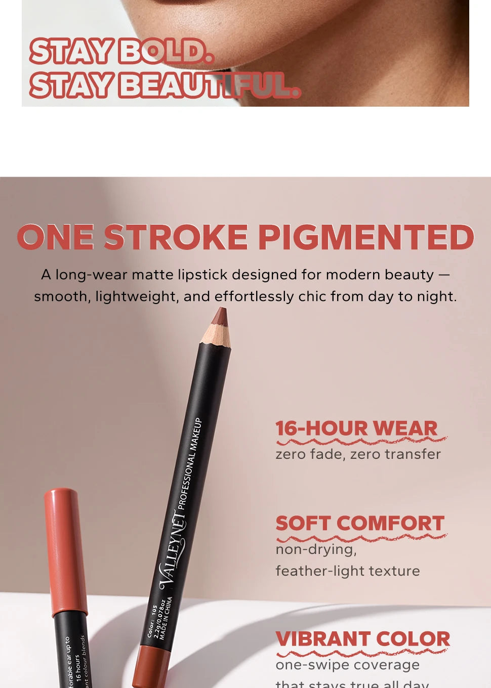 4-piece nude brown wood lipstick set, velvet matte, long-lasting, waterproof, pigment-rich lip makeup pencils.