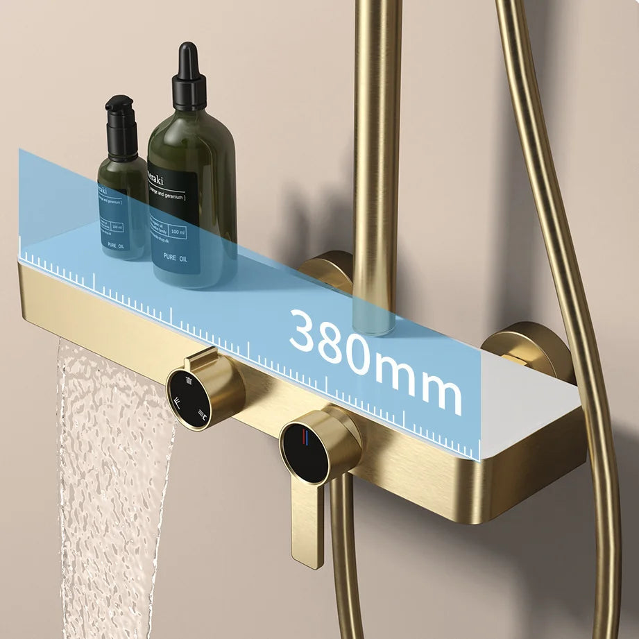KEMAIDI Brushed Gold Shower System Set Wall Mounted Rain Shower Head with Handheld Shower Spray Brass Bathroom Shower Mixer