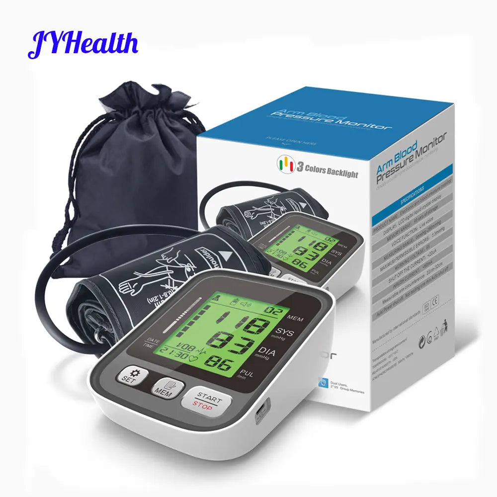 JYHealth Medical Digital Upper Arm Tensiometers BP Blood Pressure Monitor Heart Rate Meter Large Cuff Sphygmomanometer Tonometer
