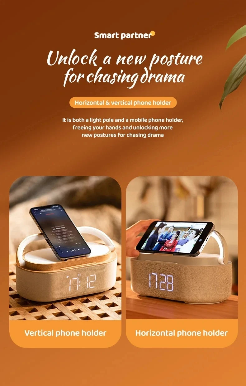 Portable Bluetooth Speaker Wireless Charging FM Radio Alarm Clock Sound Box Music Caixa De Som Charger Lamp Night Light Bocina