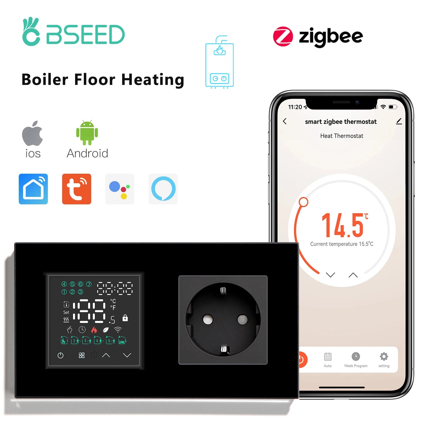 Smart ZigBee Floor Heating Thermostat | WiFi App Controlled HVAC Black Boiler Socket ZigBee Thermostat Tidesmit