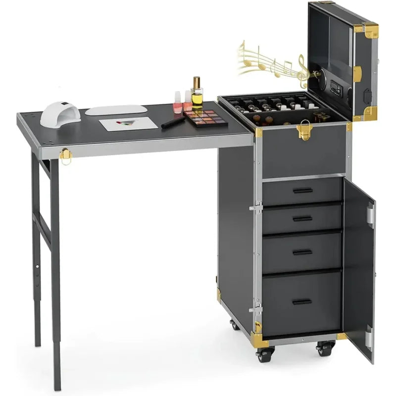 Portable Rolling Manicure Table - Foldable Beauty Cart for Salons Massage Chairs Tidesmit