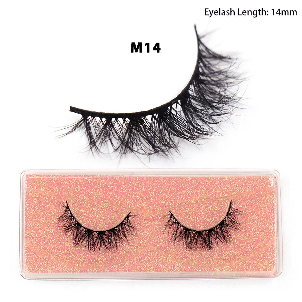 Tidesmit 12mm-15mm short natural 3D mink lashes fluffy wispy false eyelashes for face makeup detail view