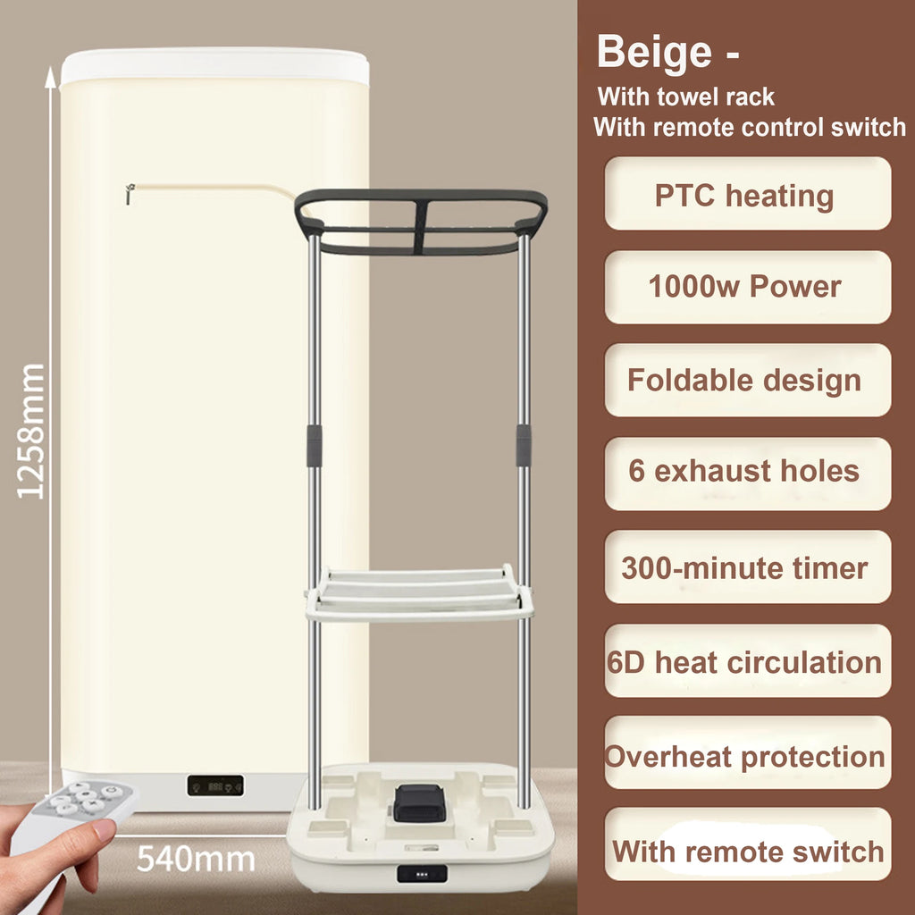 Tidesmit portable electric clothes dryer with remote control and folding rack for fast laundry drying.
