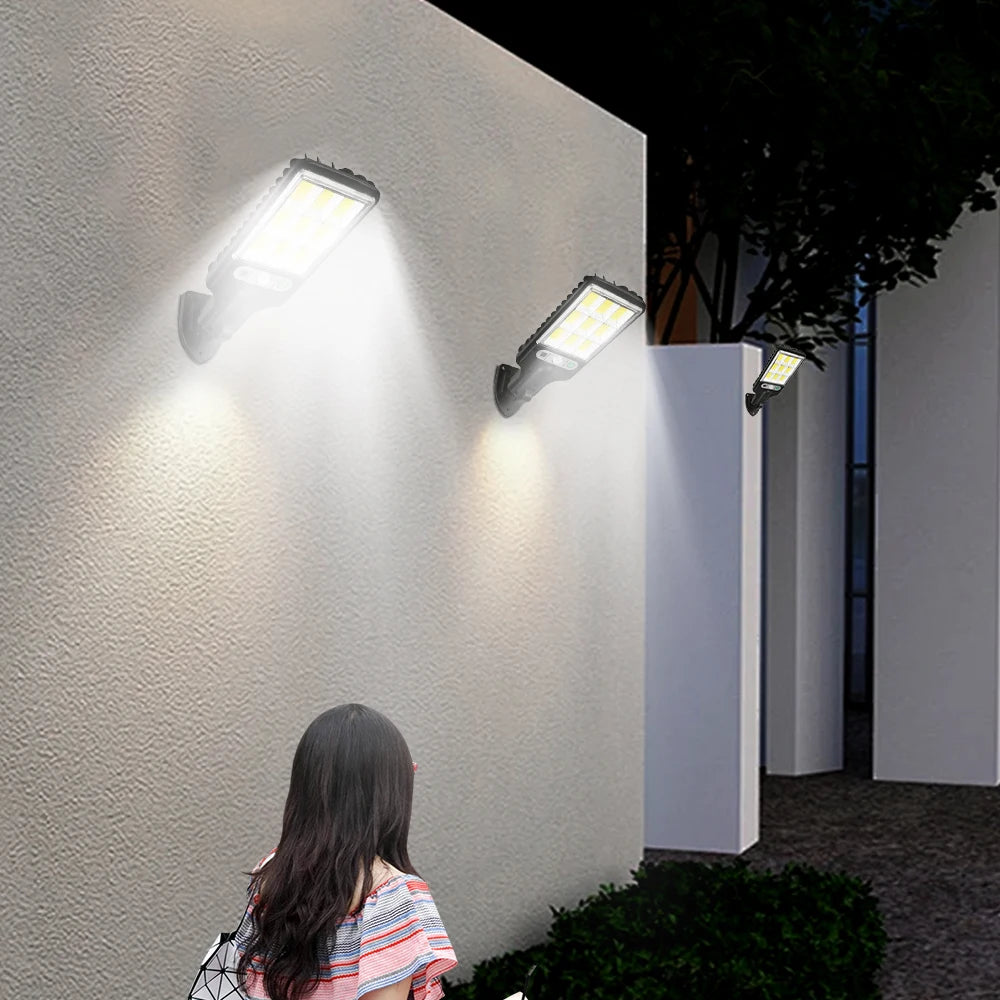 Solar Outdoor LED Wall Light Human Body Motion Sensor 3 Modes IP65 Waterproof Solar Garden Lamp Auto Charging Waterproof Outdoor Street Lantern for Yard Courtyard Garage Terrace Patio Home Exterior Decor Security Night Light
