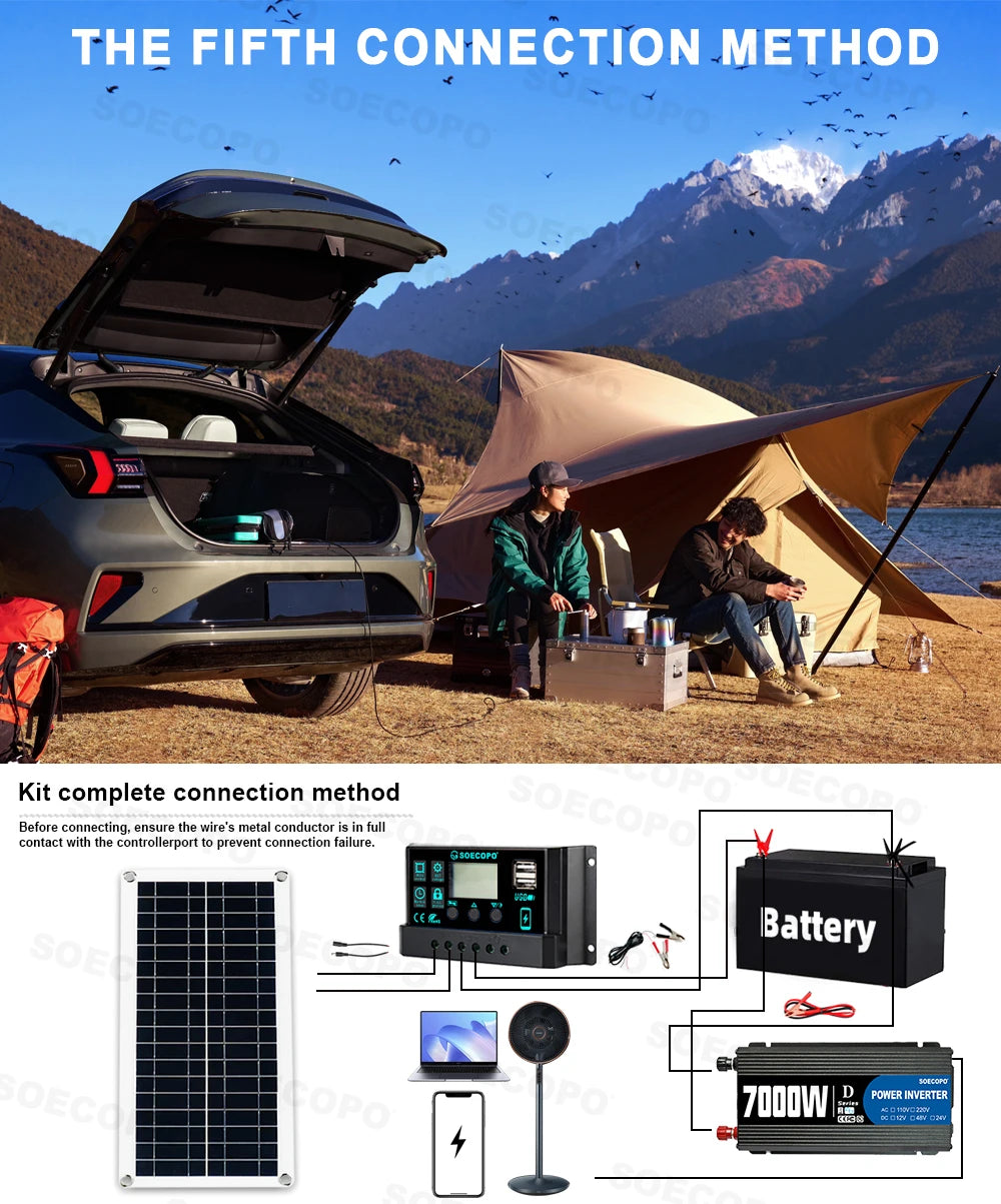 SOECOPO 7000W Peak Solar Power System Kit 200W Panel 100A Controller 12V To 110V 220V Inverter Generator for Camping RV Car Home
