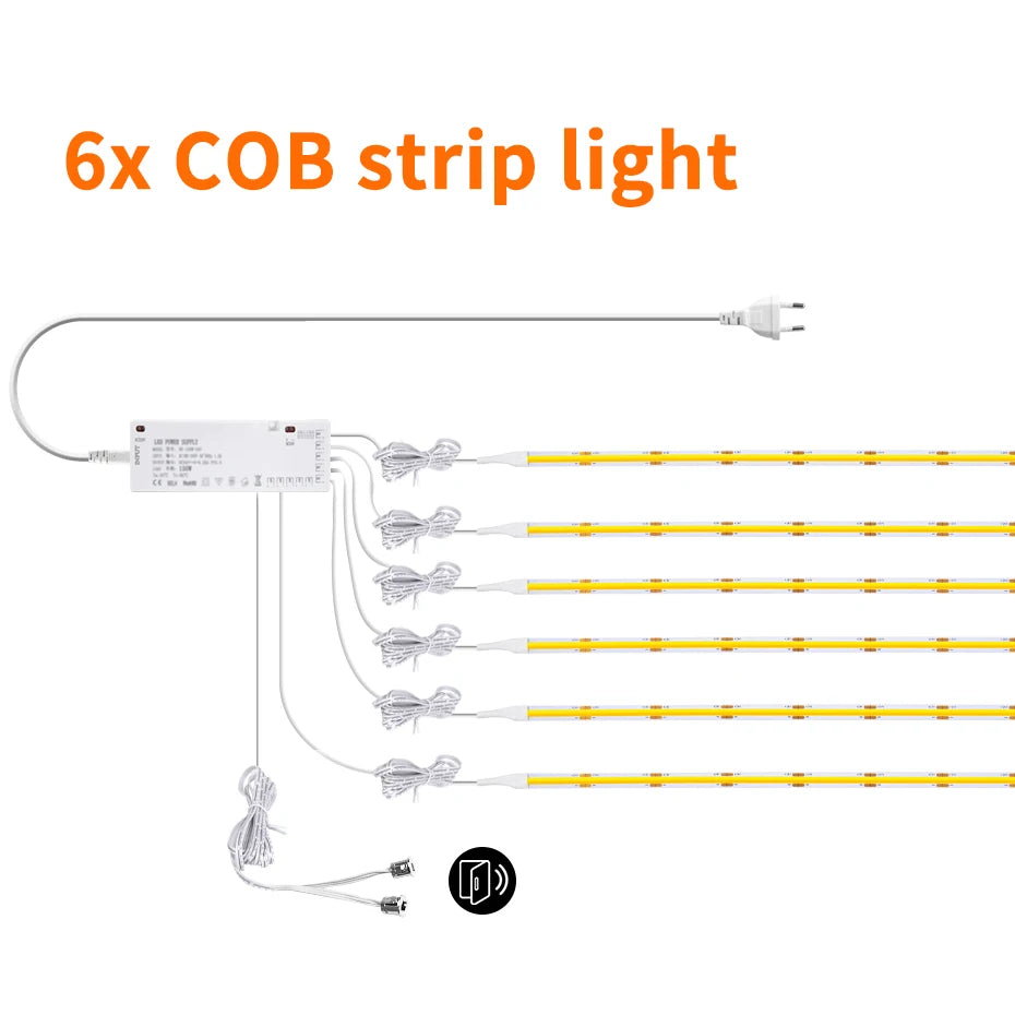 COB LED strip light set (6 strips) with controller box and power plug