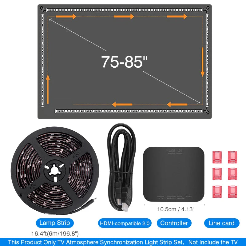 LED TV backlight sync kit for 75-85 in: black strip roll, controller, HDMI cable