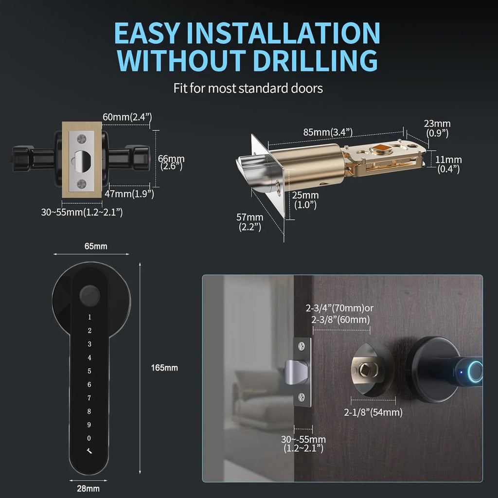 Smart Fingerprint Door Lock 5 in 1 Keyless Entry Door Knob Lock with Handle Smart Life APP Electronic Biometric Door Lock