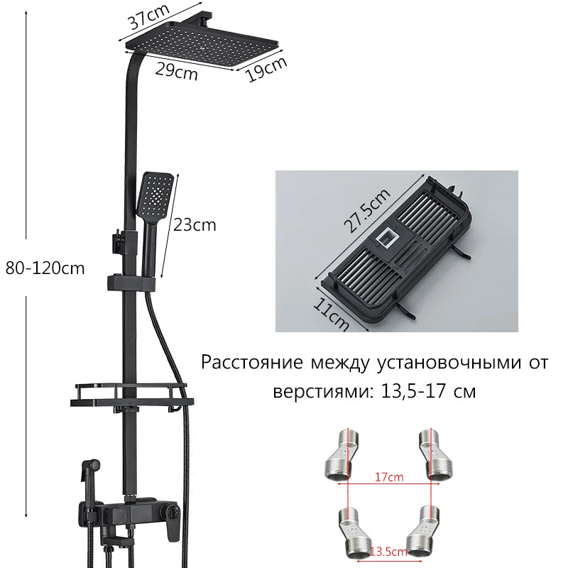 4 Ways Digital Display Shower Faucet Bathroom Thermostatic/Hot Cold Rainfall Shower Head Brass Rotate Mixers Bidet Faucet