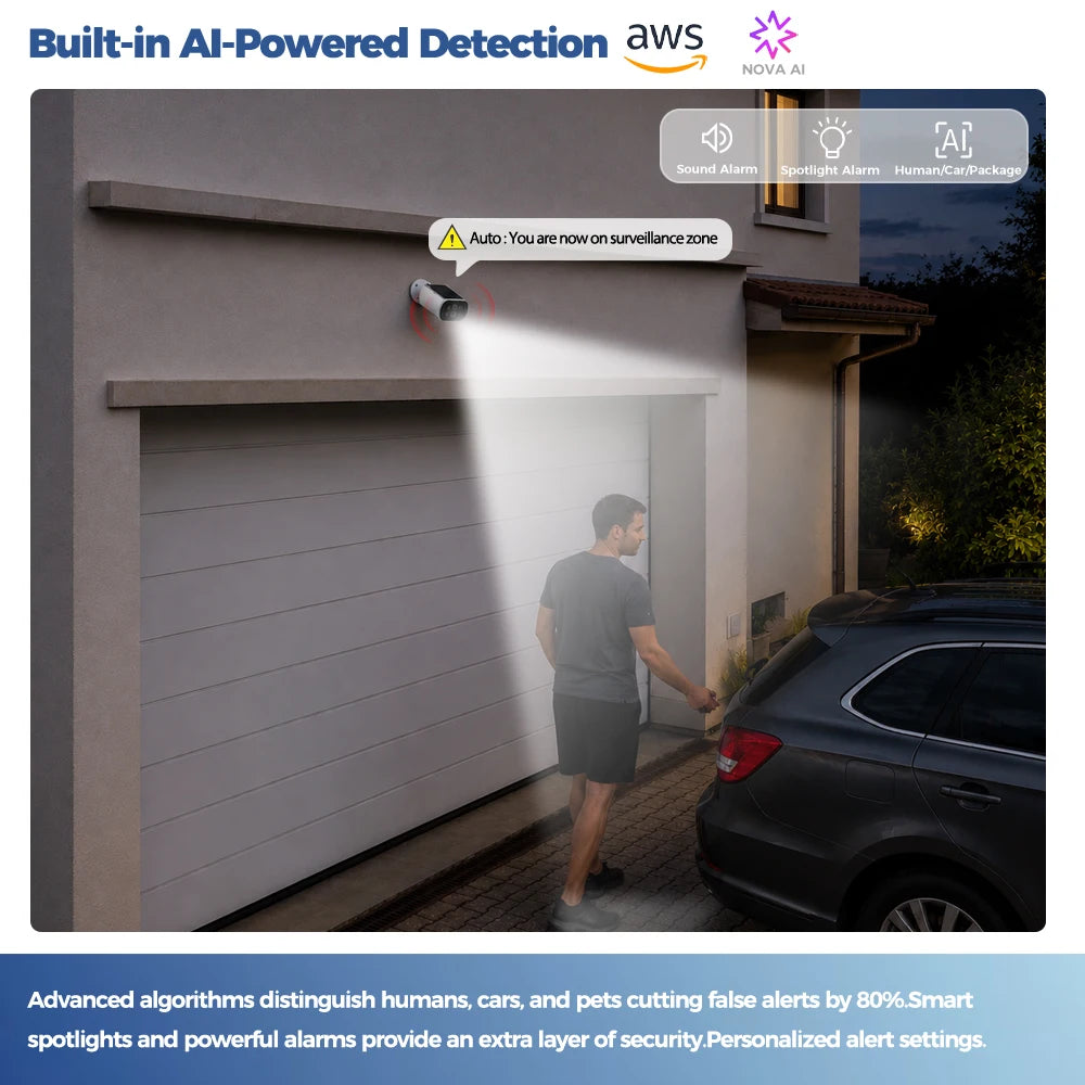 ALEVIO 2.5K Outdoor Solar Camera Wireless Cam WIFI Ultra Standby Time PIR Motion Light Color Night Vision AI Detect Battery Cam
