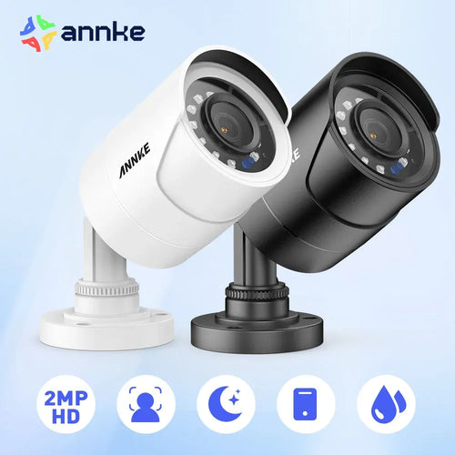 4-in-1 bullet security camera set, one white and one black, with wall-mount bases