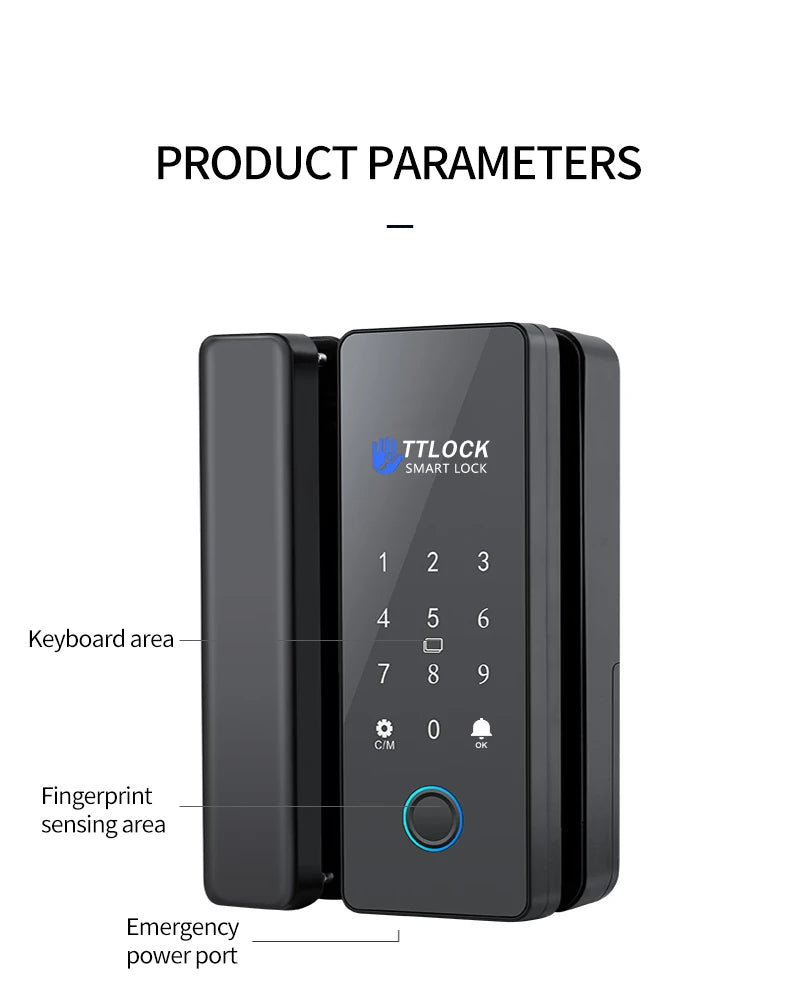 Bluetooth TTLOCK APP Unlock Control Smart Glass Door Lock Electronic Biometric Fingerprint Electric Lock Password 13.56Mhz RFID