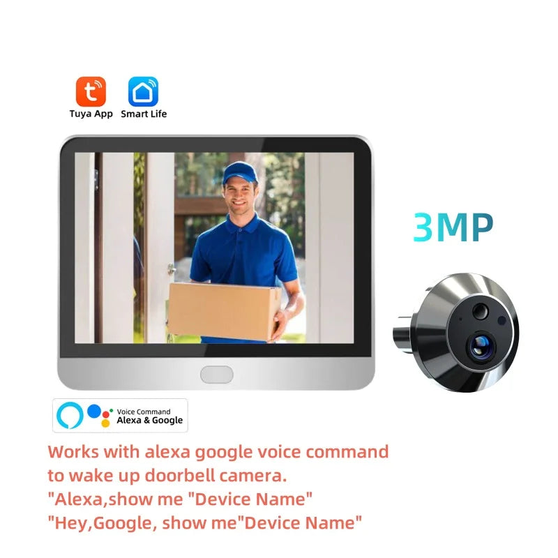 3MP Tuya smart video door peephole camera with front display and lens module