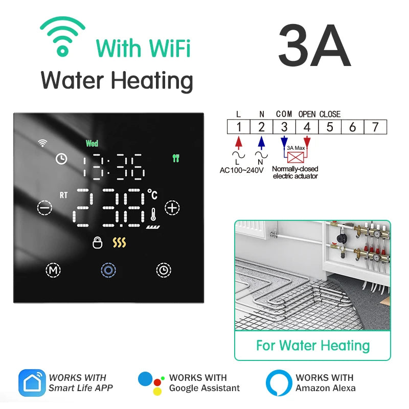 Tidesmit Matter compatible WiFi smart thermostat for remote control of electric floor heating and gas boilers