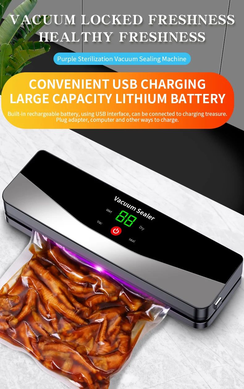 2026 Rechargeable Wireless Portability Vacuum Sealer With Sealing Countdown Display Multi-Pack Vacuum Touch Waterproof Buttons