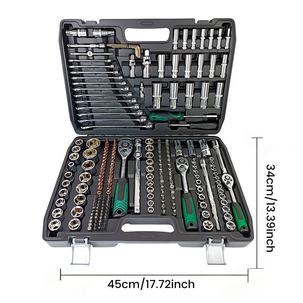 Leekooluu 216PCS 1/4" 3/8" 1/2" Socket Wrench Set with 24-Tooth Ratchet Wrench for Automotive Motorcycle Repair & Household
