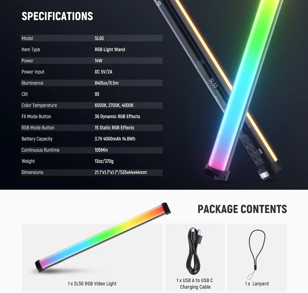 RGB Light Wand LED Stick - Dimmable Video Lighting by Tidesmit Tidesmit