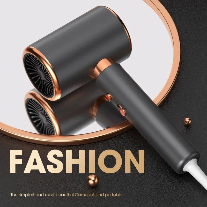 2000W professional ionic hair dryer in charcoal grey and rose gold, compact design with 5 speed settings for salon blow.