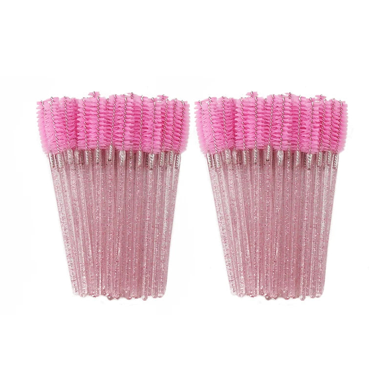 Disposable Eyelash Brushes for Extensions - Premium Soft Crystal Wands False Eyelashes 100pcs Clear Pink Tidesmit