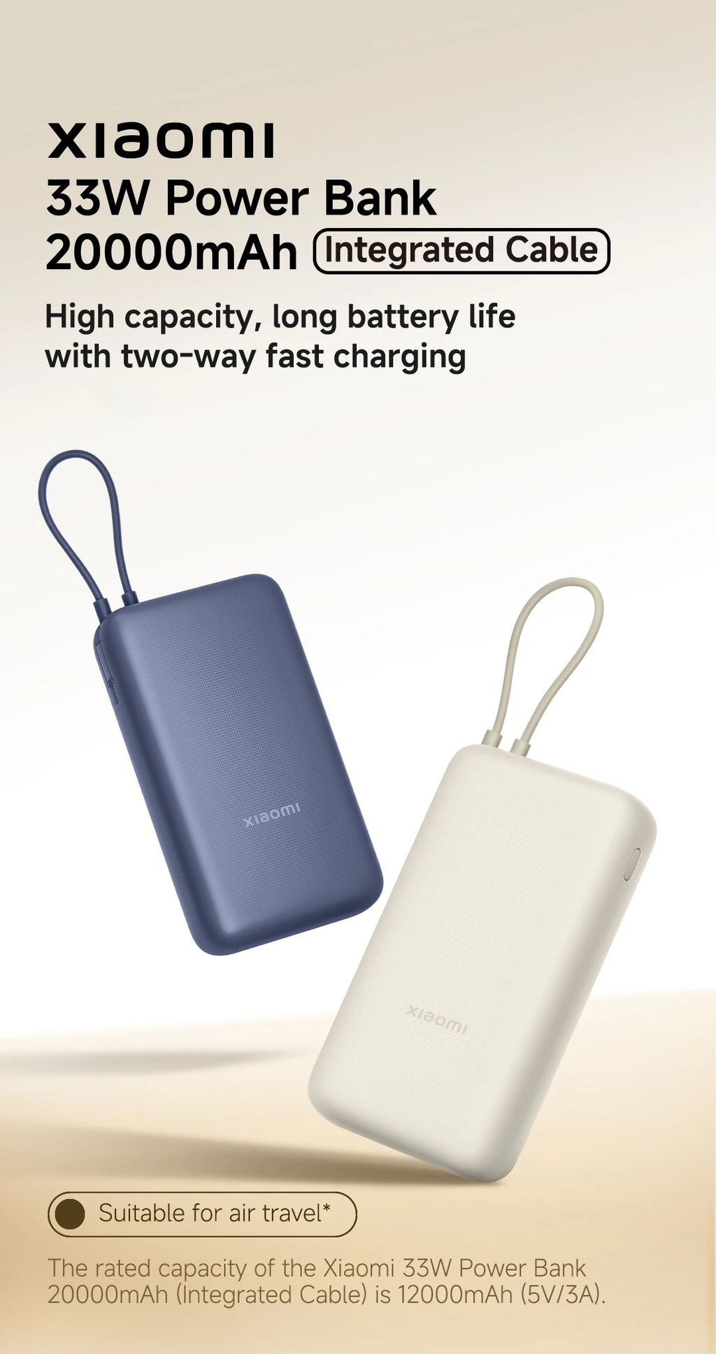 20000mAh Fast Charging Power Bank with Built-in Cable - Blue Tidesmit