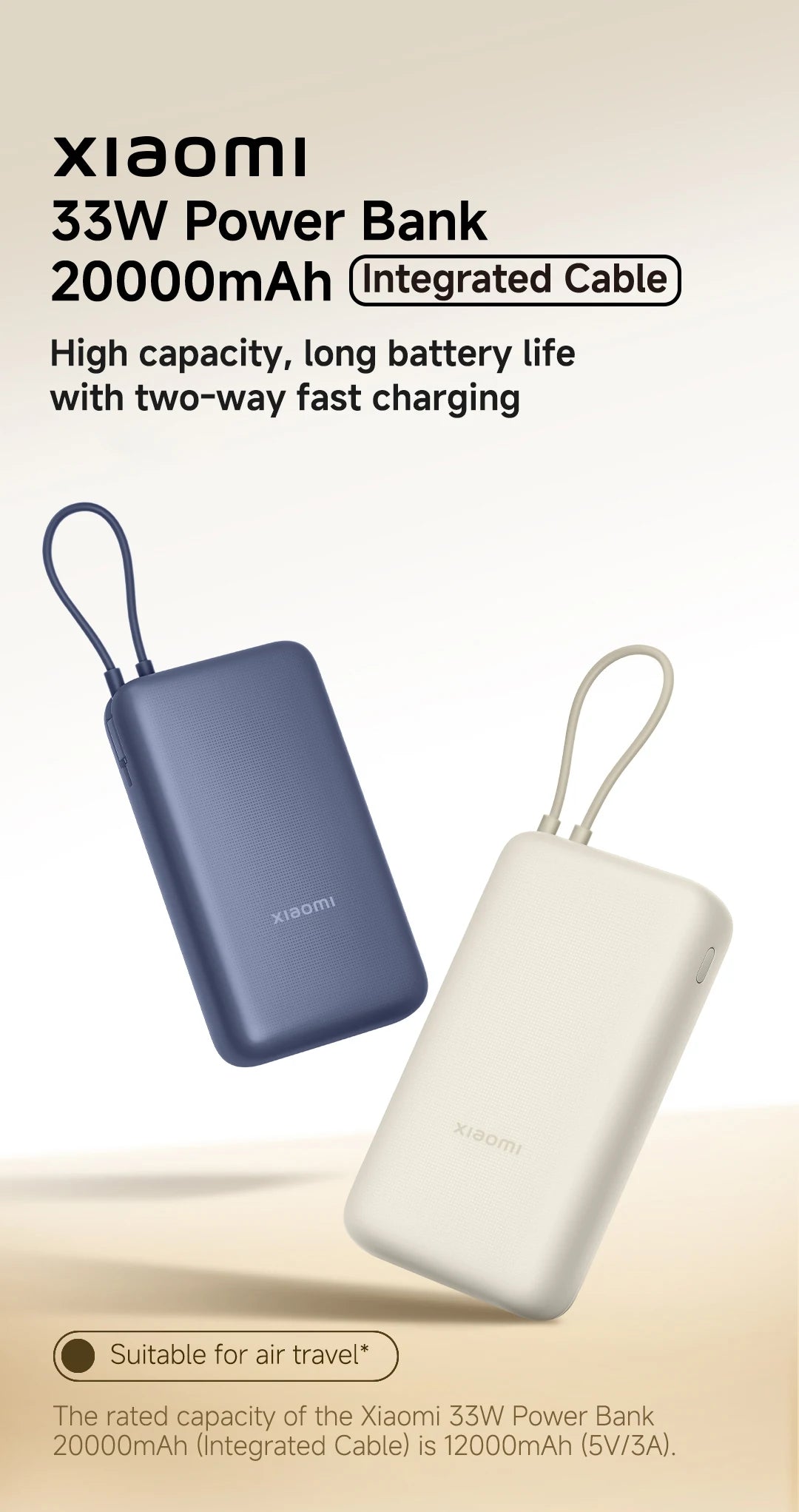 20000mAh Fast Charging Power Bank with Built-in Cable - Blue Tidesmit