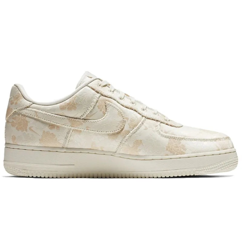 Nike Air Force 1 Premium OG Low Top Board Shoes Ivory White Floral Fabric Lightweight Non Slip Daily Casual Sneakers-AT3147-100