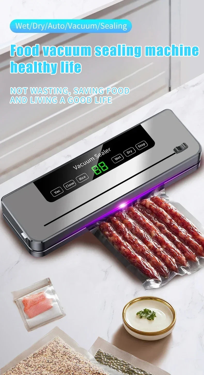 Portable Kitchen Food Saver Vacuum Sealer Machine Household Home Touch Button Cutter Kitchen Electric Vacuum Packaging Machine