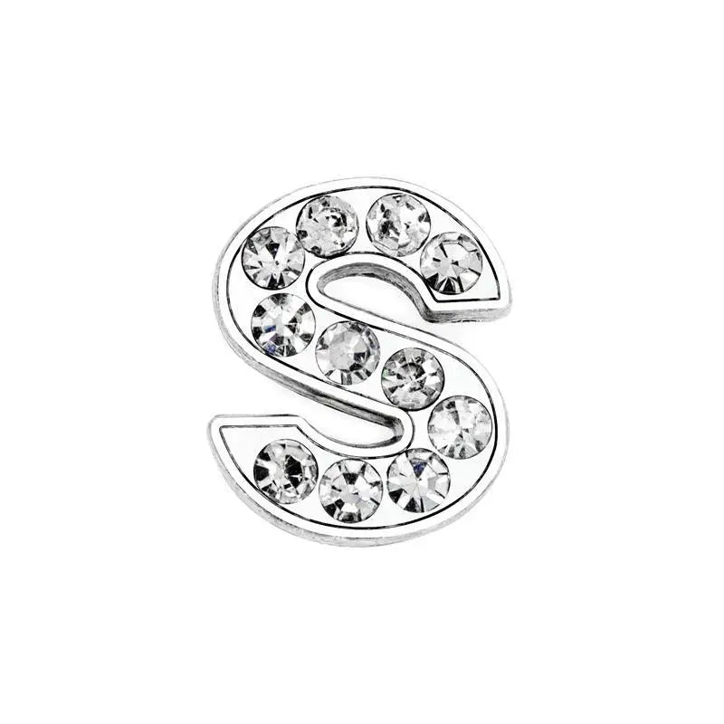 Silver rhinestone letter 'S' slide charm for 8mm DIY personalized pet collars. Sparkling initial accessory for pet dogs.