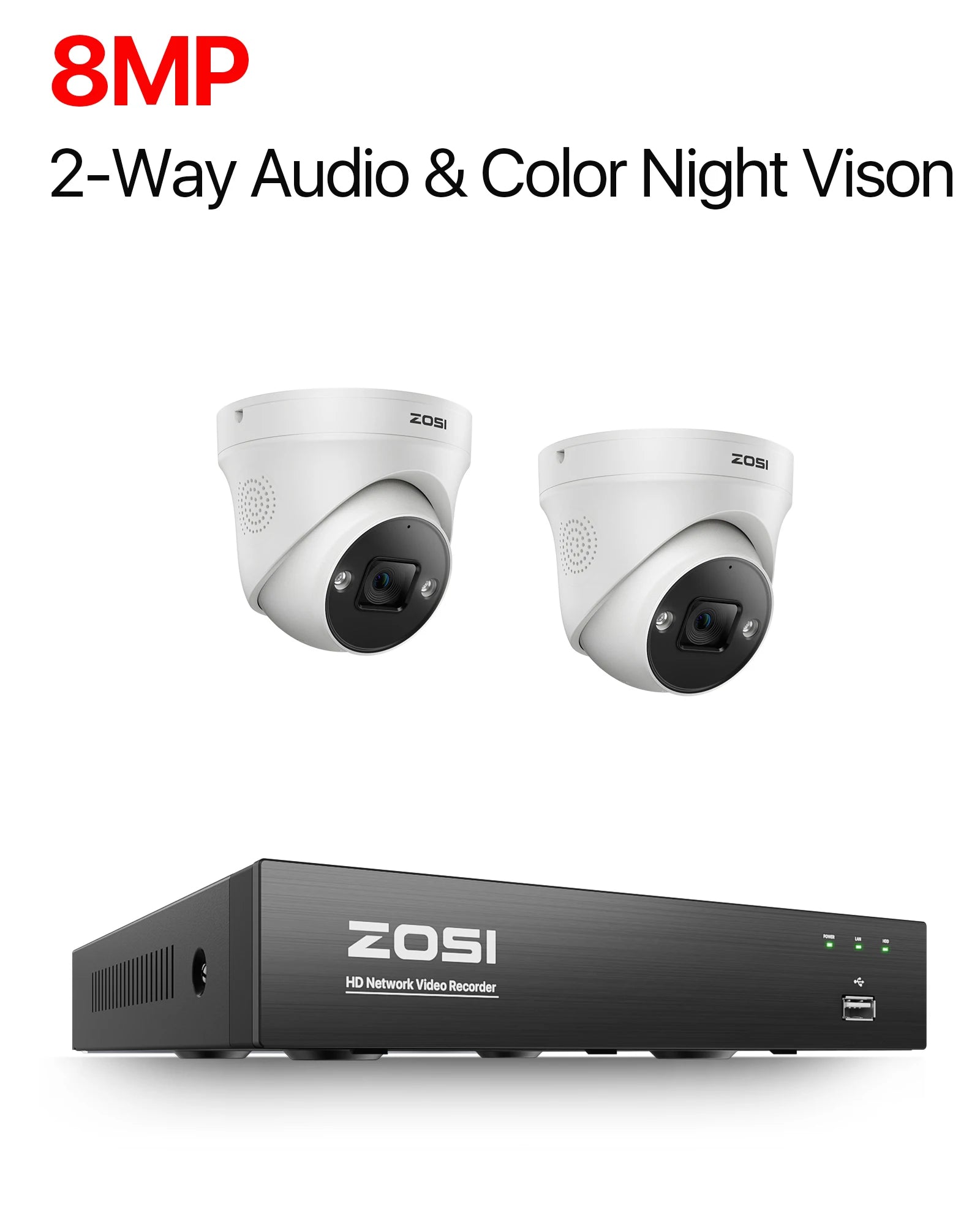 ZOSI 4K 8MP 5MP POE Video Surveillance Kit 8CH H.265 Home CCTV NVR Set Color Night Vision AI Detection IP Security Camera System