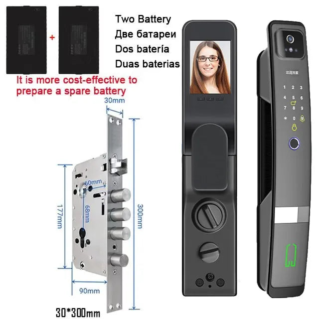 WiFi Tuya APP English/Russian/Spanish/Portuguese Voice Digital 3D Face Recognition Fingerprint Smart Door Lock