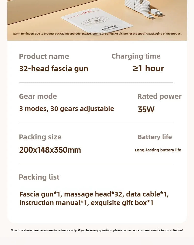 Fascia Gun Deep Tissue Muscle Massager - 32 Intensity Levels (Grey) Fascia Gun Tidesmit