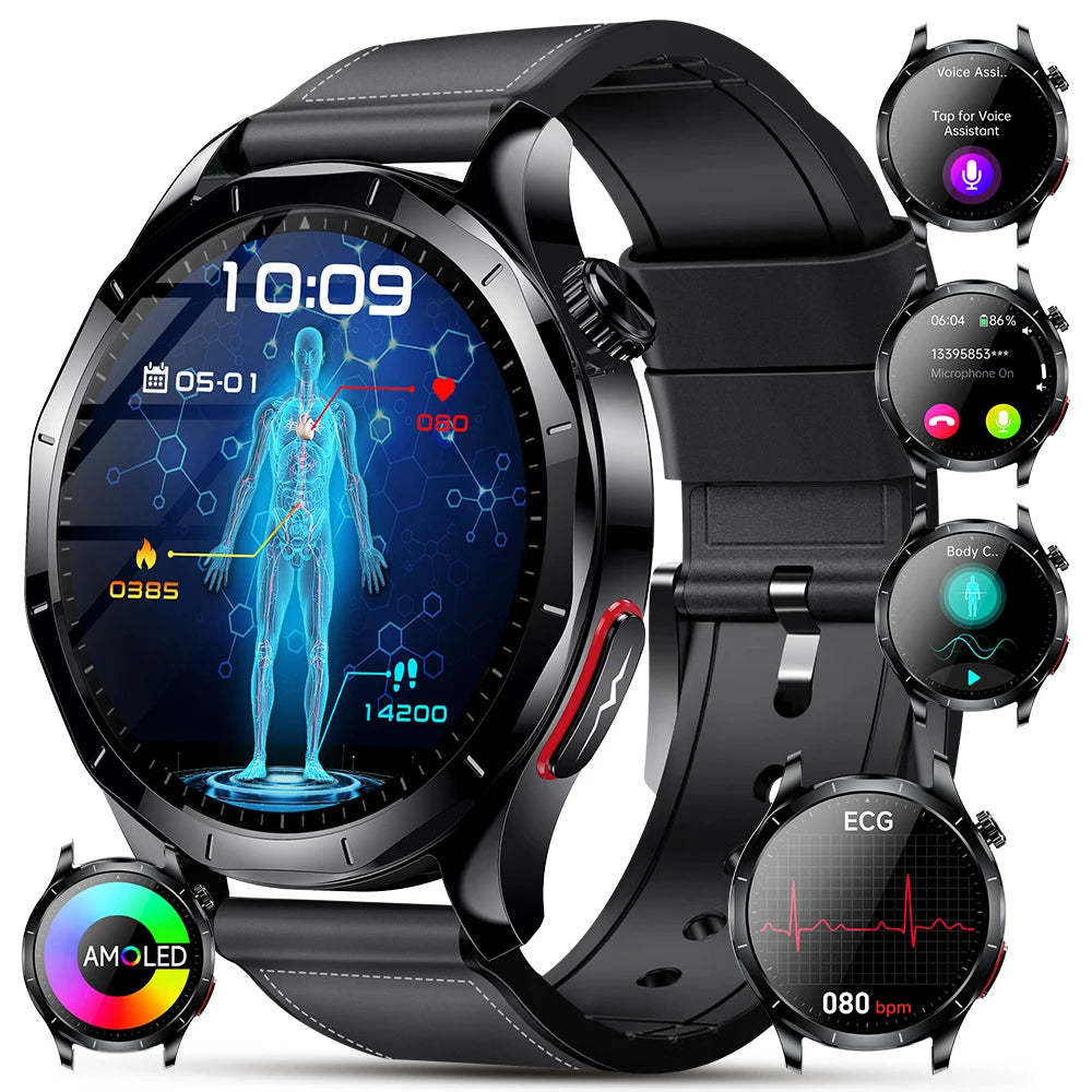 Marsyu AI-GPT Nursing Grade Health Smart Watch Body Fat Uric Acid ECG+PPG Body Fat BP HD Call Sports Smart Watch For Men Women