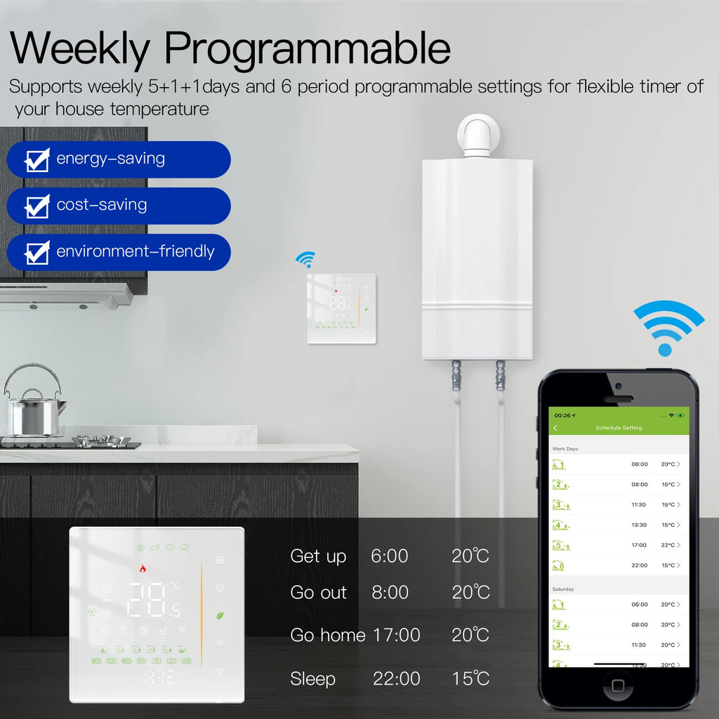 MOES Smart Thermostat WiFi/ZigBee for Water/Electric/Gas Boiler, Weekly Programmable, Works with Alexa Google Tuya, 86mm