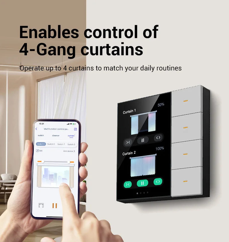Tuya Zigbee 3.5 Inch Smart Wall Switch Touch Screen 4 Groups Switch 8-way Scene Radar Sensor Dimming Switch Curtain Smart Home